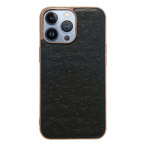 

For iPhone 13 Pro Max Genuine Leather Ostrich Texture Nano Case (Black)