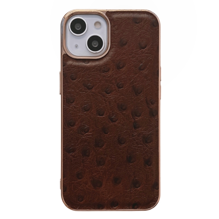 

For iPhone 14 Plus Genuine Leather Ostrich Texture Nano Case (Coffee)