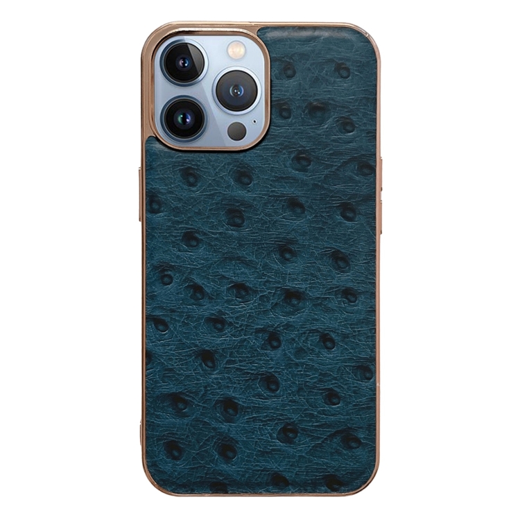 

For iPhone 14 Pro Genuine Leather Ostrich Texture Nano Case(Blue)