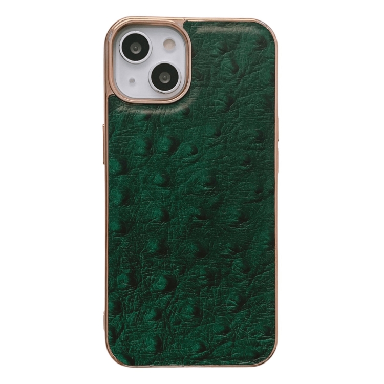 

For iPhone 14 Genuine Leather Ostrich Texture Nano Case (Green)