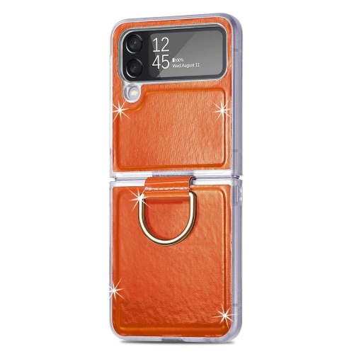 

For Samsung Galaxy Z Flip4 Laser Skin Color Changing PC Phone Case with Ring(Orange)