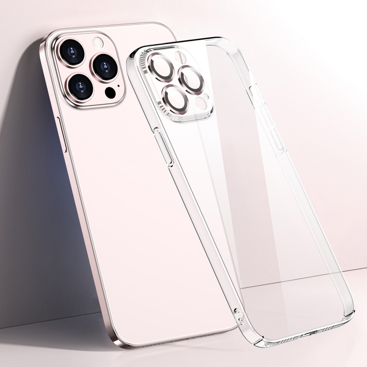 

Glass Lens Film Clear PC Phone Case For iPhone 14 Pro Max(Pink)