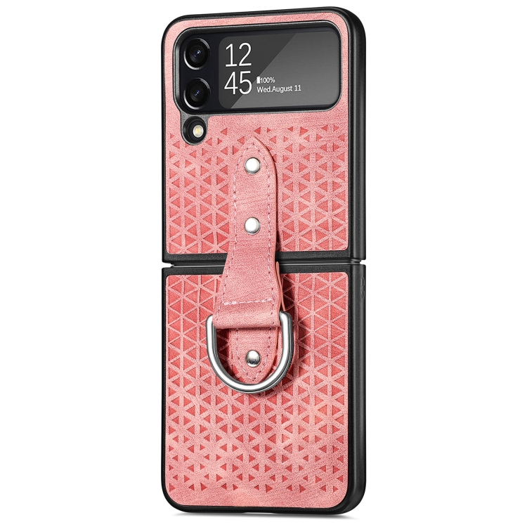 

For Samsung Galaxy Z Flip4 Netted Embossing Ring Folding Phone Case (Pink)