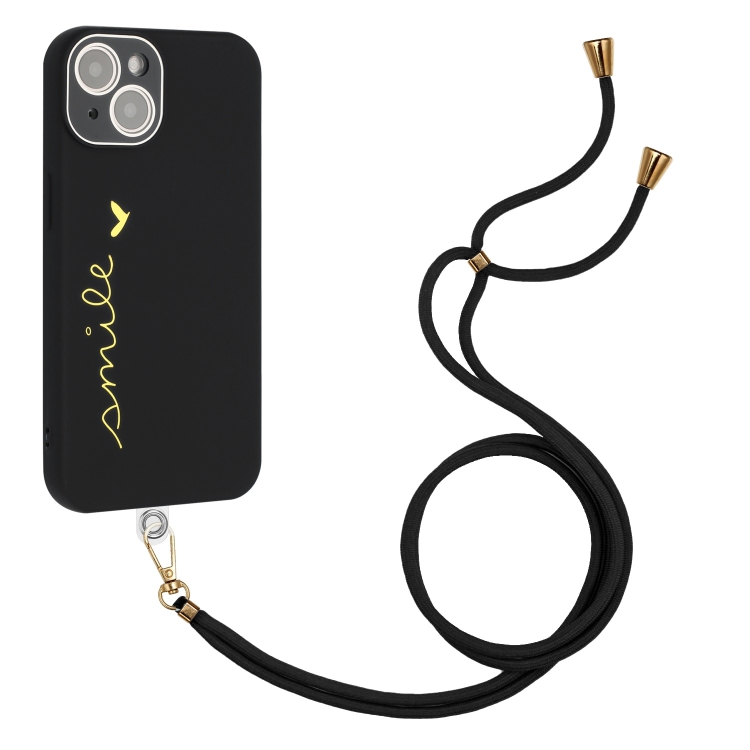 

For iPhone 13 Gilding Line TPU Phone Case with Strap (Black)