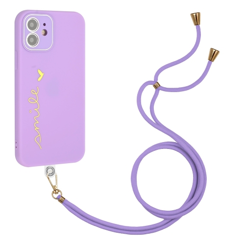 

For iPhone 12 mini Gilding Line TPU Phone Case with Strap (Light Purple)