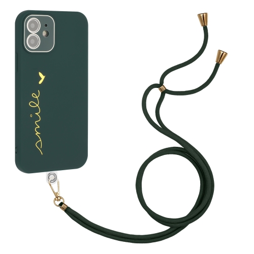 

For iPhone 12 Gilding Line TPU Phone Case with Strap (Dark Green)