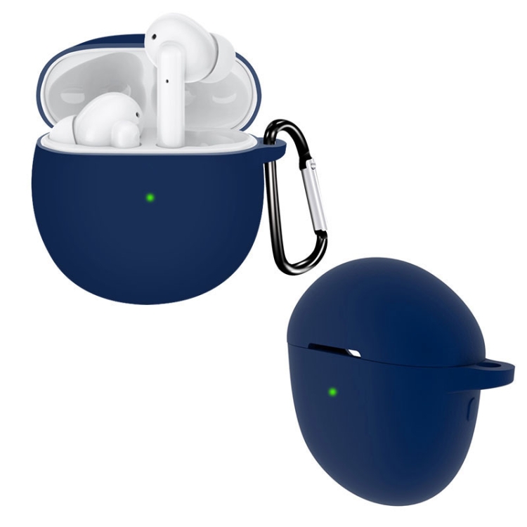 

For Realme Buds Air 2 Pure Color Bluetooth Earphone Soft Silicone Protective Case With Hook(Dark Blue)