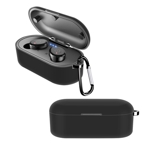 Dispuesto Rápido Desconexión Funda protectora de silicona suave para auriculares Tozo T10 Pure Color  Bluetooth con gancho (negro)
