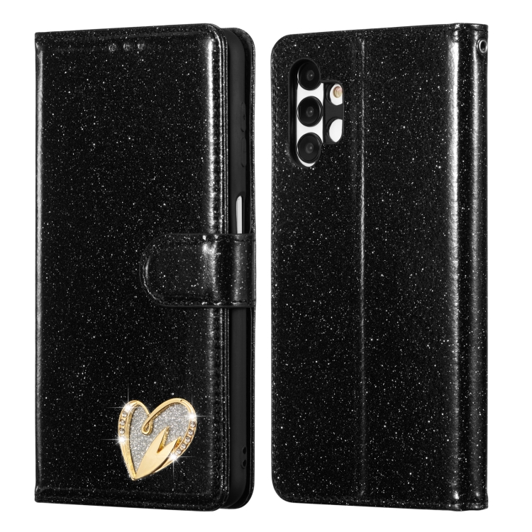 

For Samsung Galaxy A13 Glitter Powder Love Leather Phone Case(Black)
