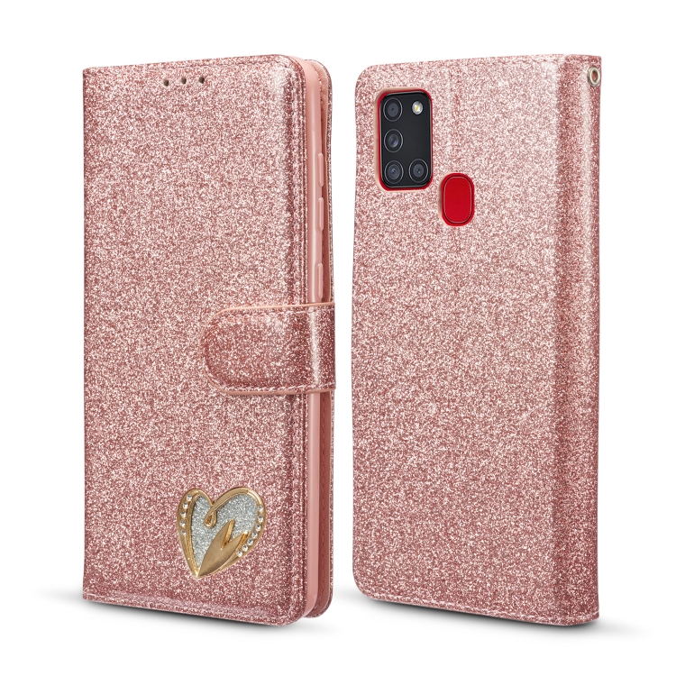 

For Samsung Galaxy A21S Glitter Powder Love Leather Phone Case(Pink)