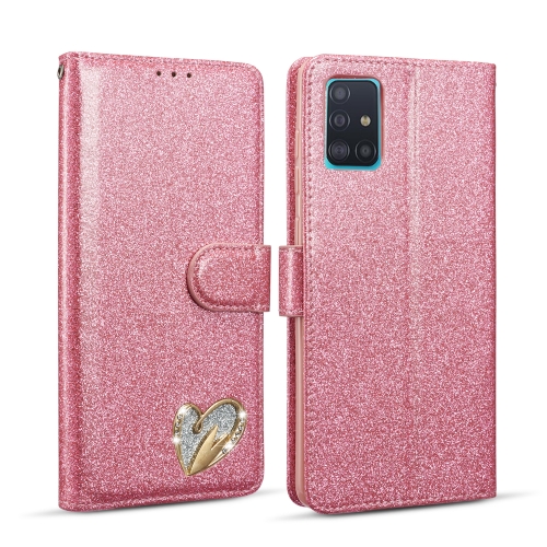 

For Samsung Galaxy A51/A71 Glitter Powder Love Leather Phone Case(Rose Red)
