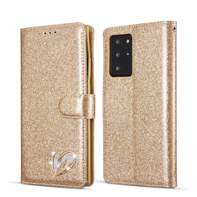 

For Samsung Galaxy Note20 Ultra Glitter Powder Love Leather Phone Case(Gold)