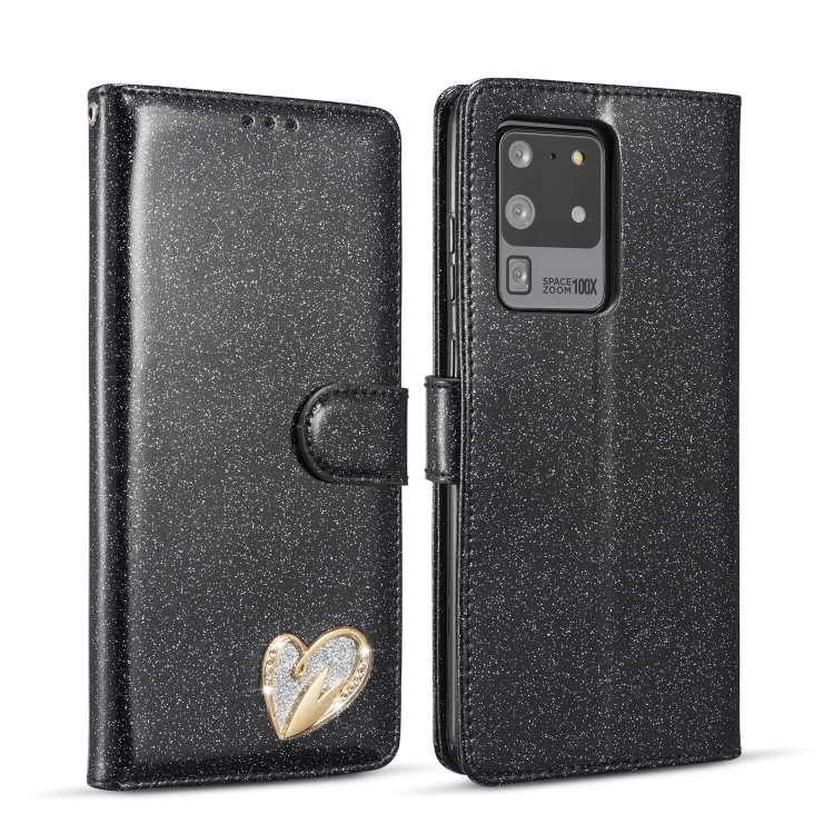 

For Samsung Galaxy S20 UItra Glitter Powder Love Leather Phone Case(Black)
