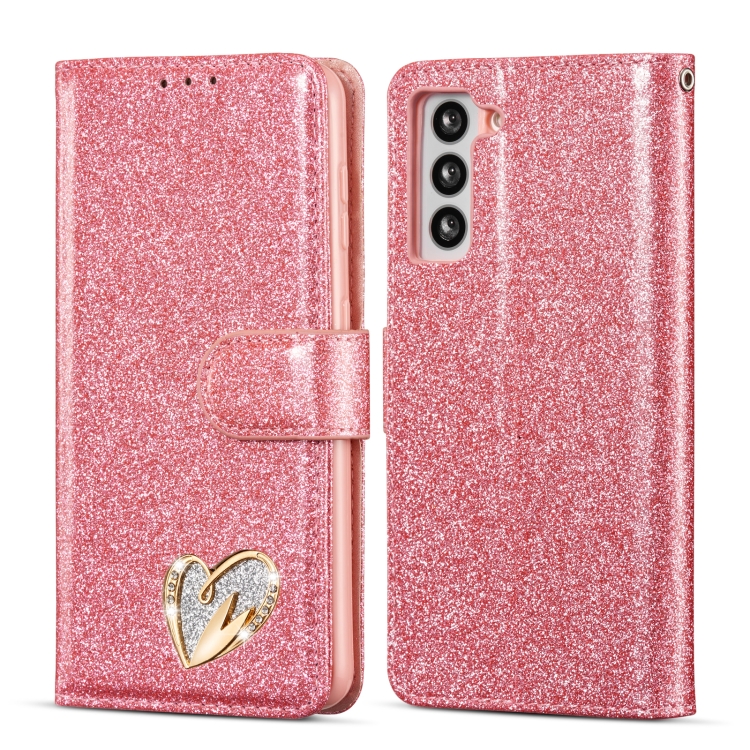 

For Samsung Galaxy S21 5G Glitter Powder Love Leather Phone Case(Rose Red)