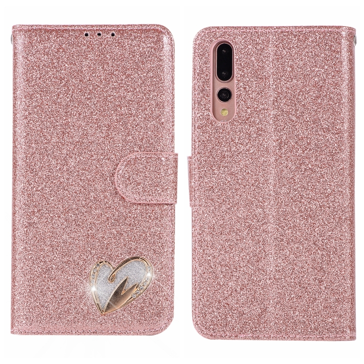 For Huawei P20 Pro Glitter Powder Love Leather Phone Case(Pink)