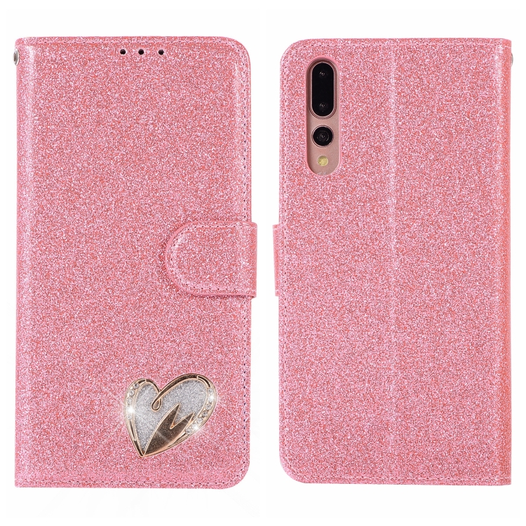 

For Huawei P20 Pro Glitter Powder Love Leather Phone Case(Rose Red)