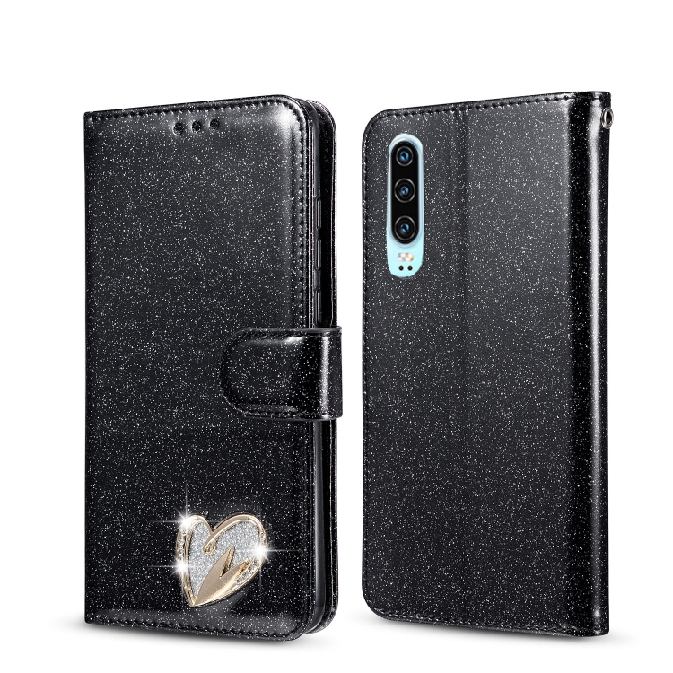 

For Huawei P30 Glitter Powder Love Leather Phone Case(Black)