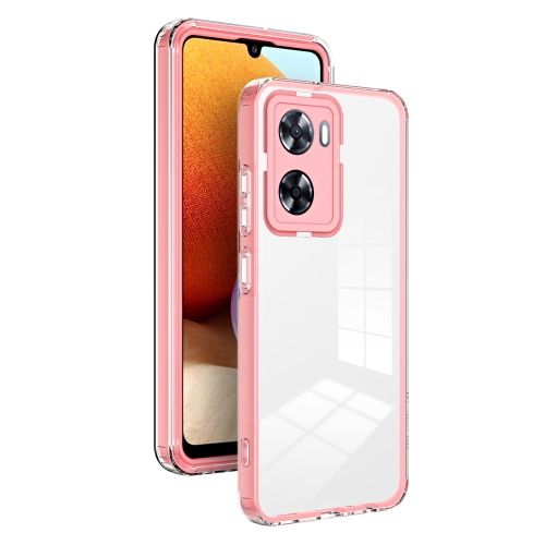 For OPPO A77 5G 3 in 1 Clear TPU Color PC Frame Phone Case(Pink)