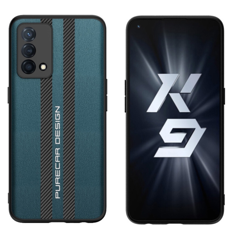 

For OPPO K9 Carbon Fiber Texture Plain Leather Phone Case(Dark Green)