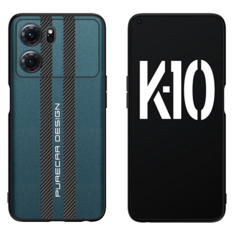 

For OPPO K10 Carbon Fiber Texture Plain Leather Phone Case(Dark Green)