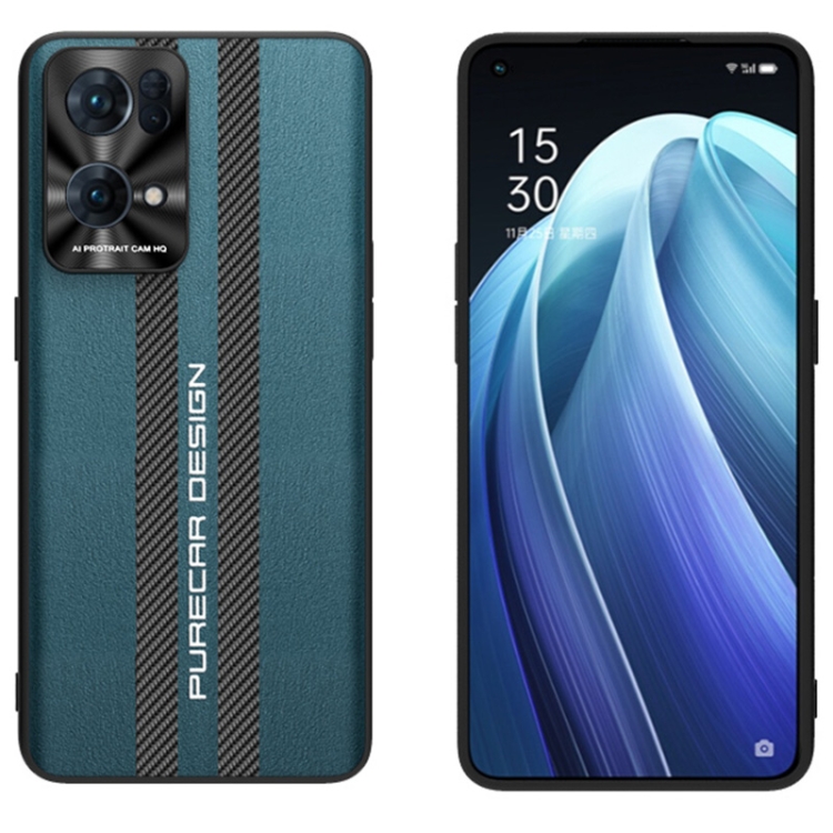 

For OPPO Reno7 Pro Carbon Fiber Texture Plain Leather Phone Case(Dark Green)