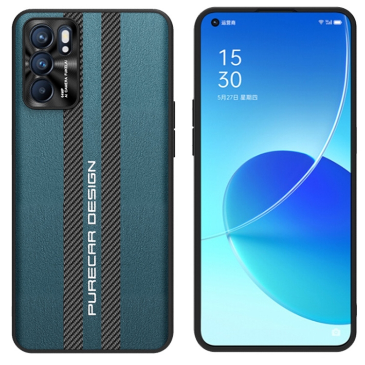 

For OPPO Reno6 Carbon Fiber Texture Plain Leather Phone Case(Dark Green)