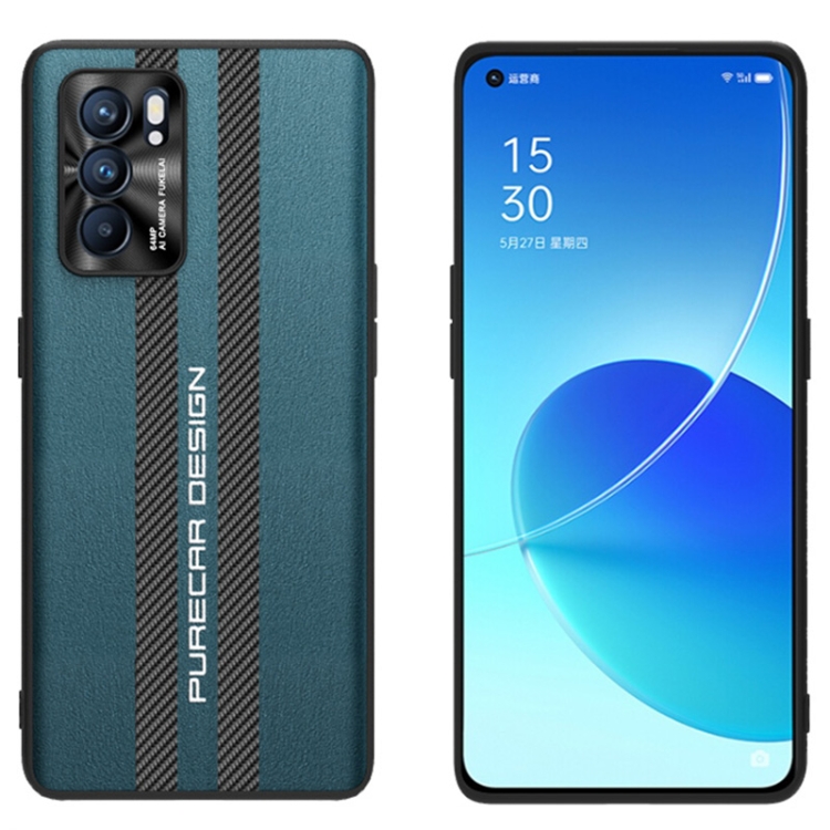 

For OPPO Reno6 Pro Carbon Fiber Texture Plain Leather Phone Case(Dark Green)