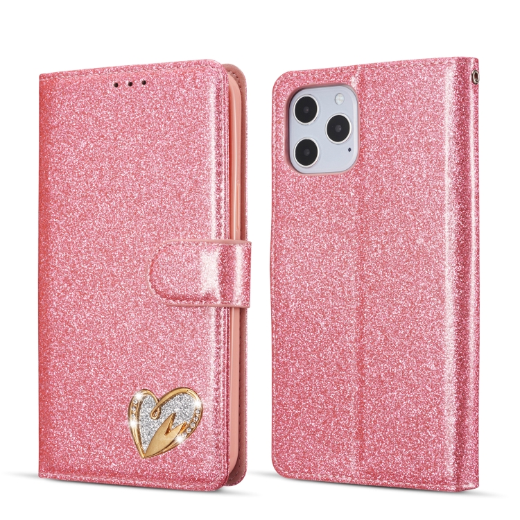 

Glitter Powder Love Leather Phone Case For iPhone 12(Rose Red)