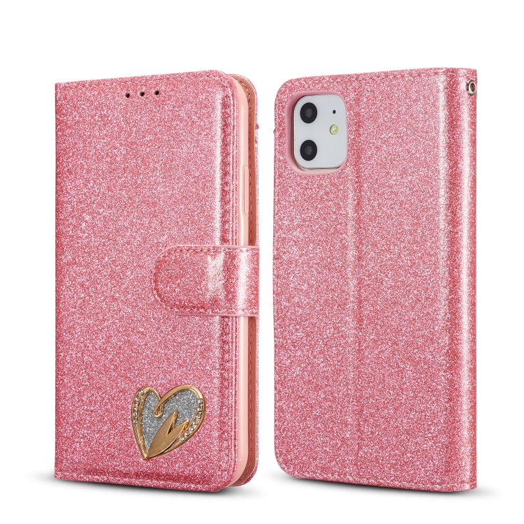 

For iPhone 11 Glitter Powder Love Leather Phone Case (Rose Red)