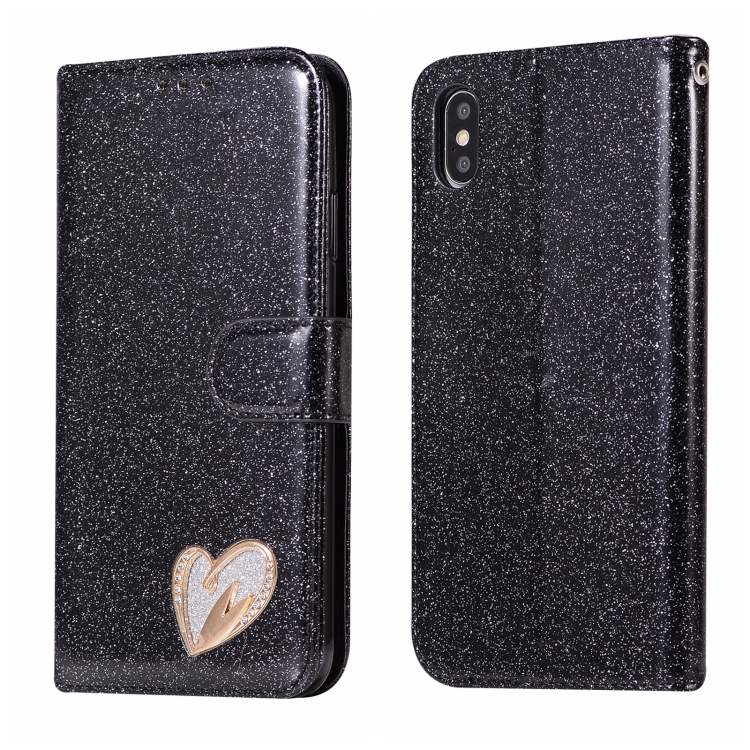 

Glitter Powder Love Leather Phone Case For iPhone XS Max(Black)