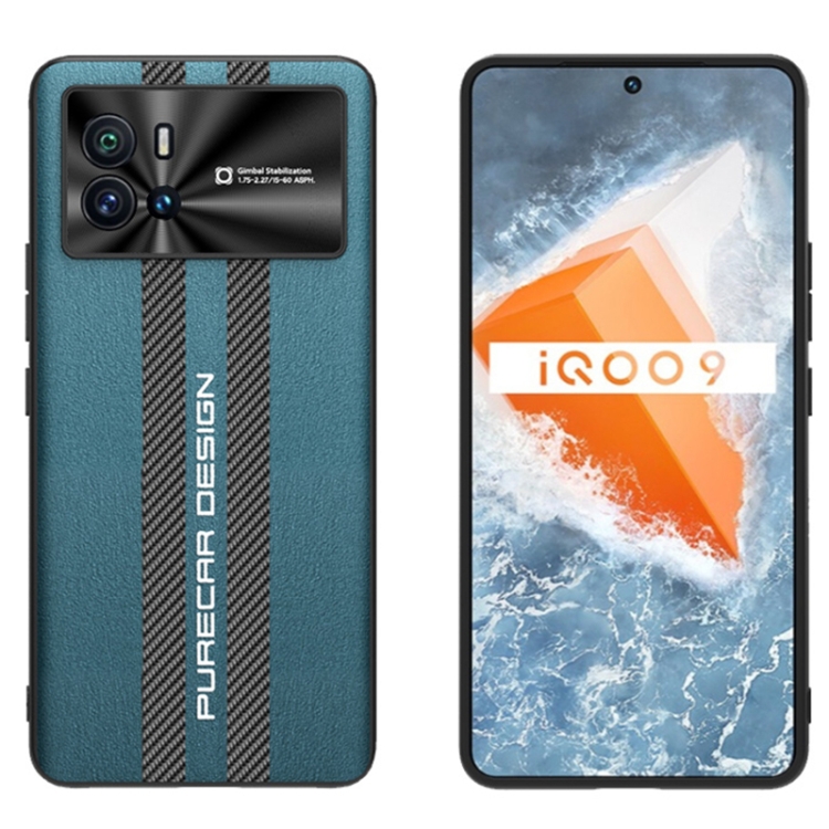 

For vivo iQOO 9 Carbon Fiber Texture Plain Leather Phone Case(Dark Green)