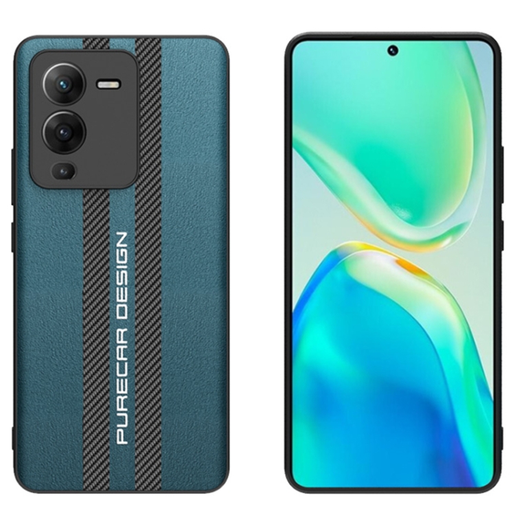 

For vivo S15 Carbon Fiber Texture Plain Leather Phone Case(Dark Green)