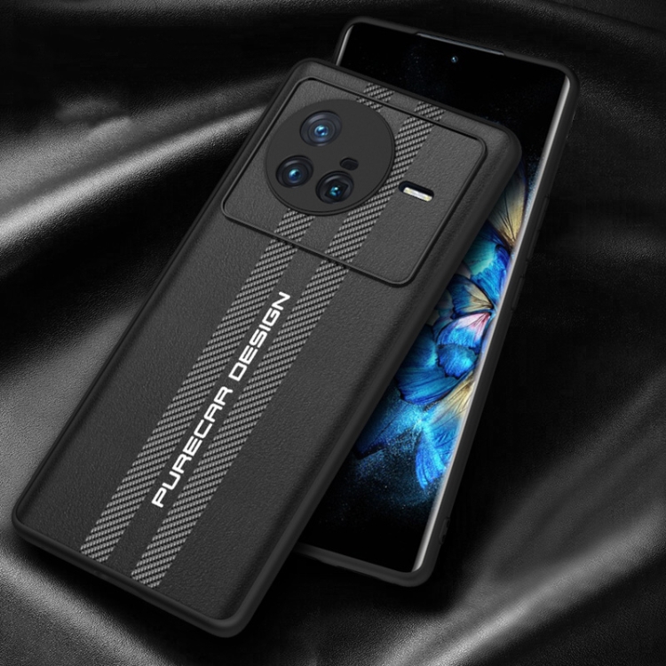

For vivo X 80 Carbon Fiber Texture Plain Leather Phone Case(Black)