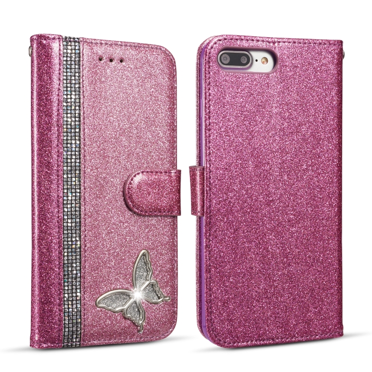 

Glitter Powder Butterfly Leather Phone Case For iPhone 7 Plus/8 Plus(Purple)