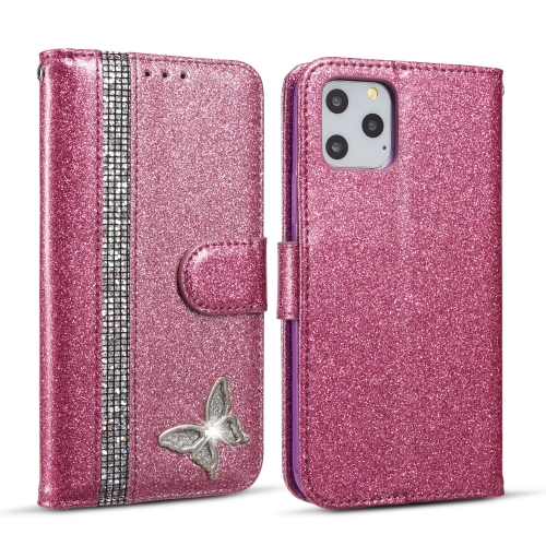 

Glitter Powder Butterfly Leather Phone Case For iPhone 11 Pro(Purple)