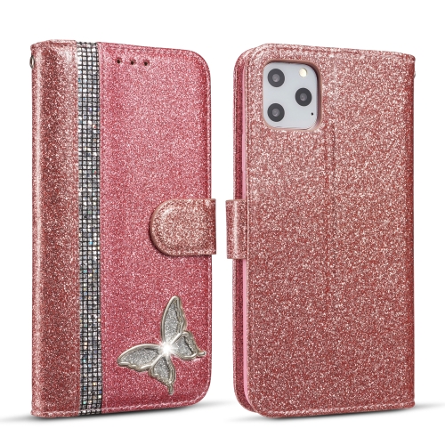 

Glitter Powder Butterfly Leather Phone Case For iPhone 11 Pro Max(Rose Gold)