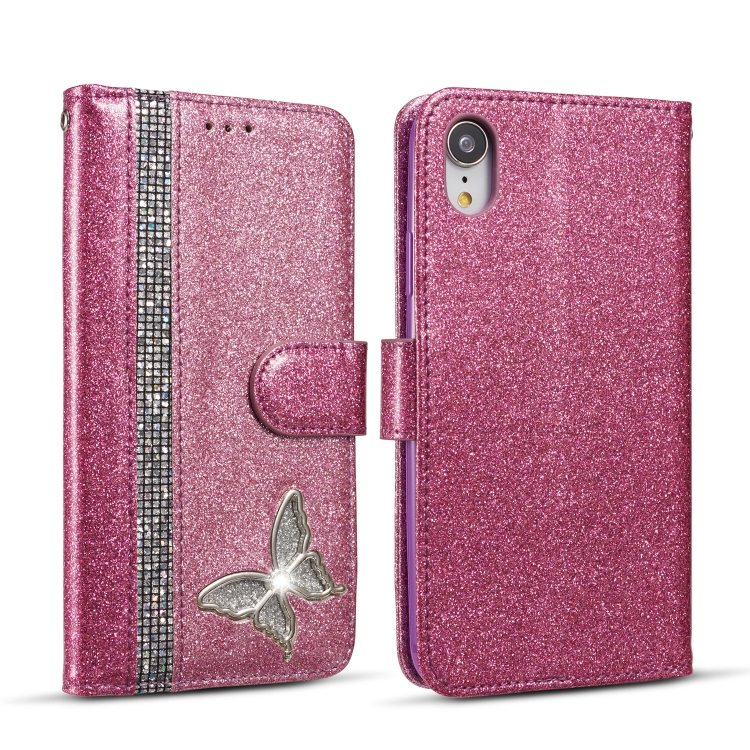 

Glitter Powder Butterfly Leather Phone Case For iPhone XR(Purple)