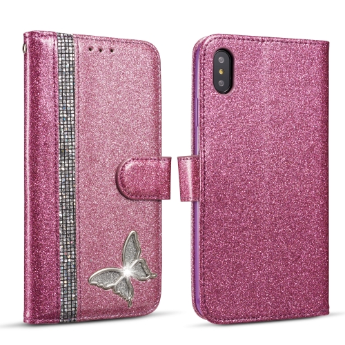 

Glitter Powder Butterfly Leather Phone Case For iPhone XS Max(Purple)