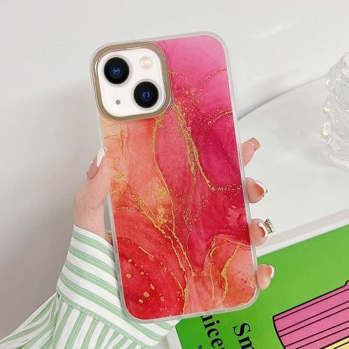 

For iPhone 14 Plus Marble Dual-side Laminating Electroplating Case (Red)