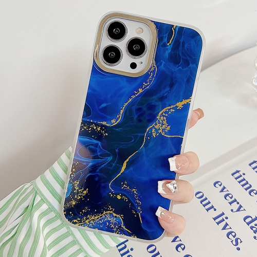 

Marble Dual-side Laminating Electroplating Case For iPhone 14 Pro(Dark Blue)