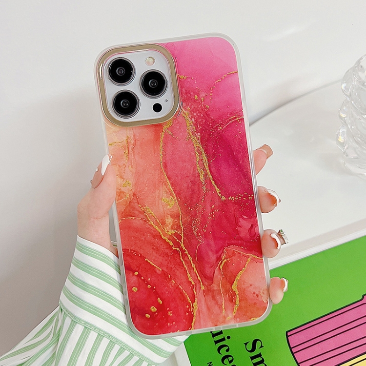 

For iPhone 13 Pro Max Marble Dual-side Laminating Electroplating Case (Red)