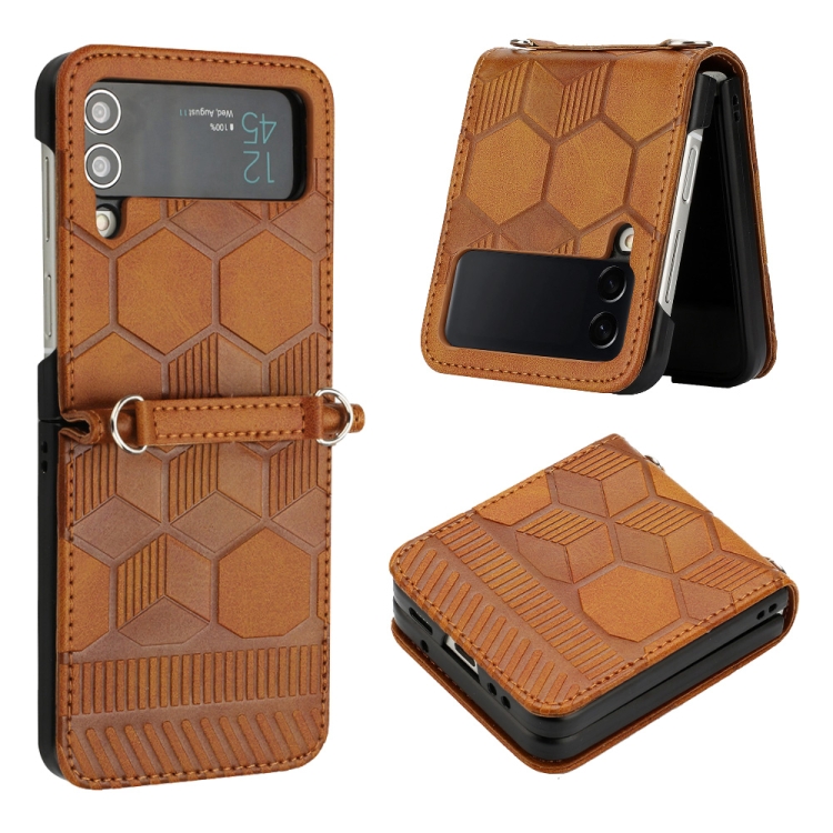 

For Samsung Galaxy Z Flip4 Football Texture Leather Phone Case(Khaki)