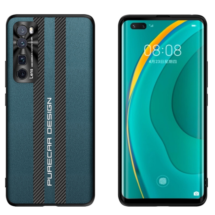 

For Huawei nova 7 Pro Carbon Fiber Texture Plain Leather Phone Case(Dark Green)