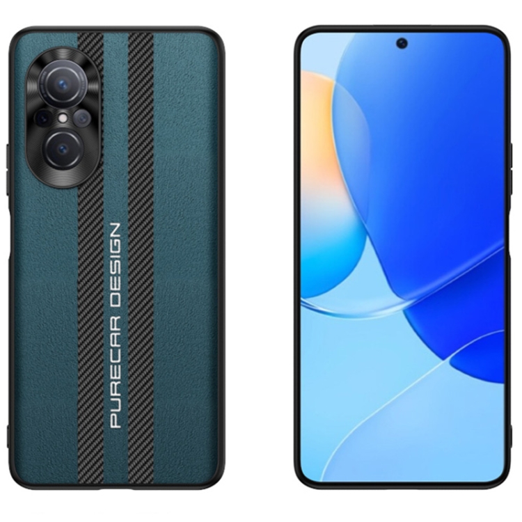 

For Huawei nova 9 SE Carbon Fiber Texture Plain Leather Phone Case(Dark Green)