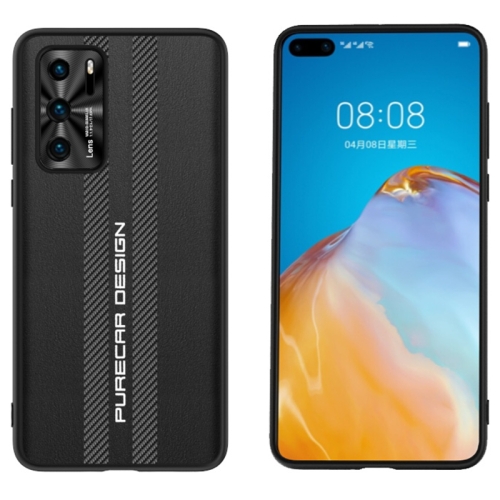 

For Huawei P40 Carbon Fiber Texture Plain Leather Phone Case(Black)