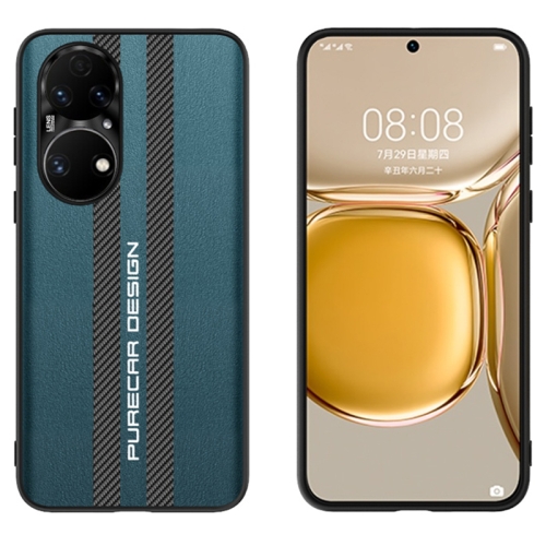 

For Huawei P50E Carbon Fiber Texture Plain Leather Phone Case(Dark Green)