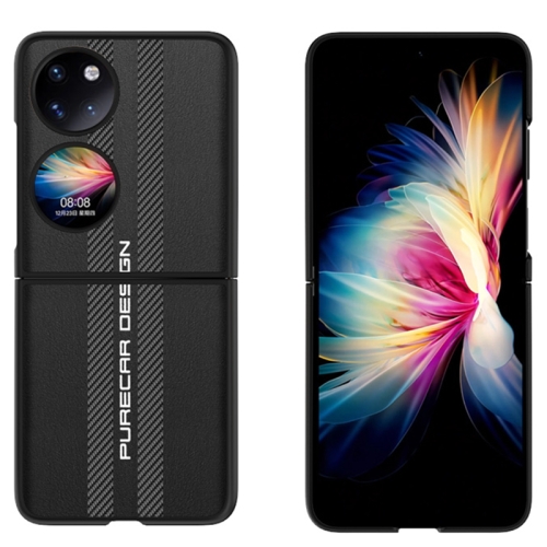 

For Huawei P50 Pocket Carbon Fiber Texture Plain Leather Phone Case(Black)