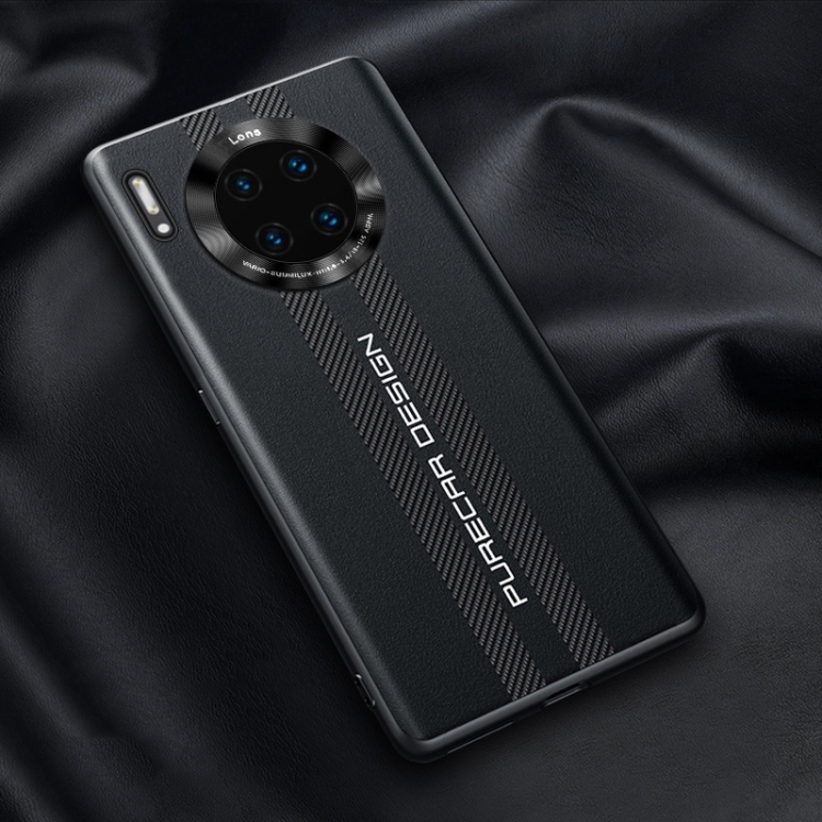 

For Huawei Mate 30E Pro Carbon Fiber Texture Plain Leather Phone Case(Black)