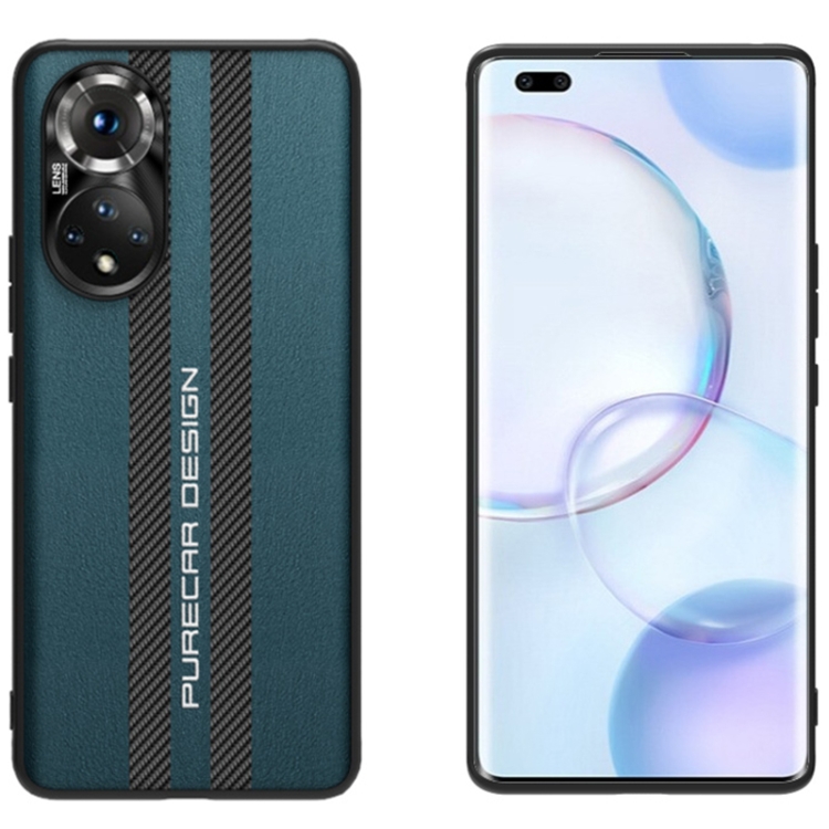 

For Honor 50 Pro Carbon Fiber Texture Plain Leather Phone Case(Dark Green)