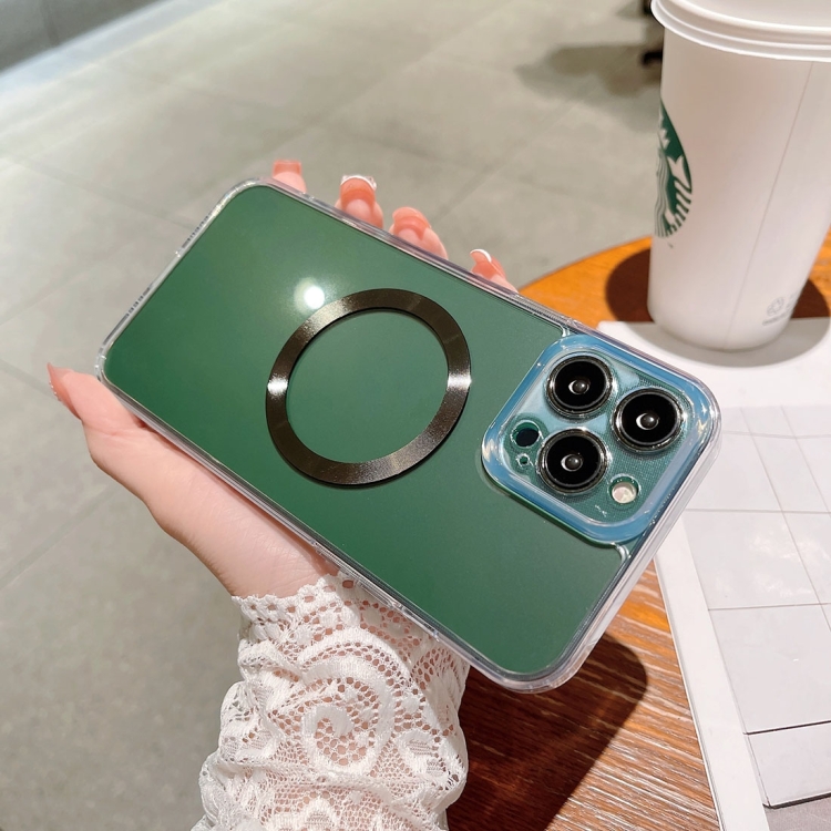 

HD Glass CD MagSafe Phone Case For iPhone 14 Max(Green Circle)